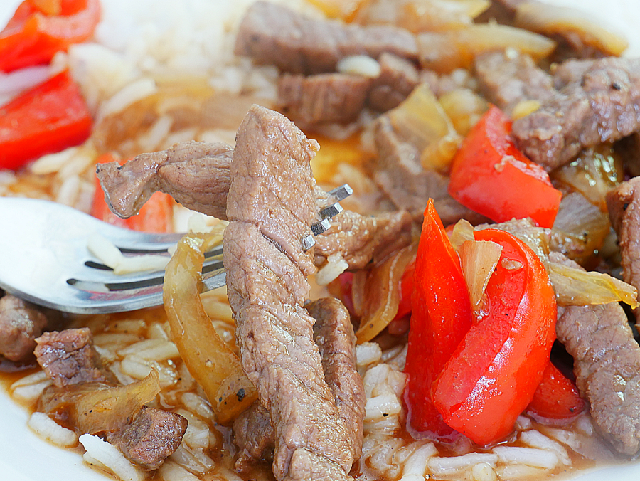 A picture of the honey pepper beef stir fry