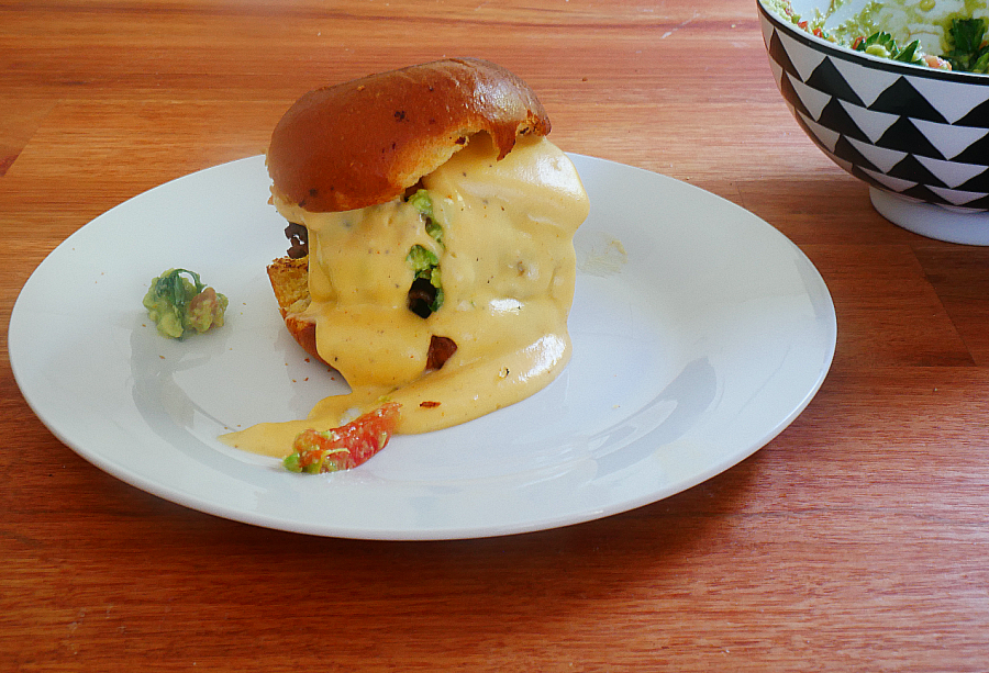 A photo of a Mexican cheese burger from A Taste Of Abroad
